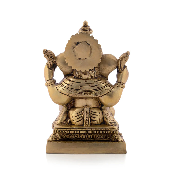 Ganesh Statue - 6.5 x 4 Inches | Antique Brass Statue/ Ganesh Murti Idol for Puja/ 2.31 Kgs Approx