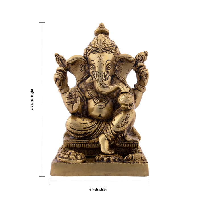 Ganesh Statue - 6.5 x 4 Inches | Antique Brass Statue/ Ganesh Murti Idol for Puja/ 2.31 Kgs Approx