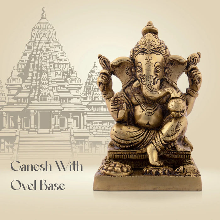 Ganesh Statue - 6.5 x 4 Inches | Antique Brass Statue/ Ganesh Murti Idol for Puja/ 2.31 Kgs Approx