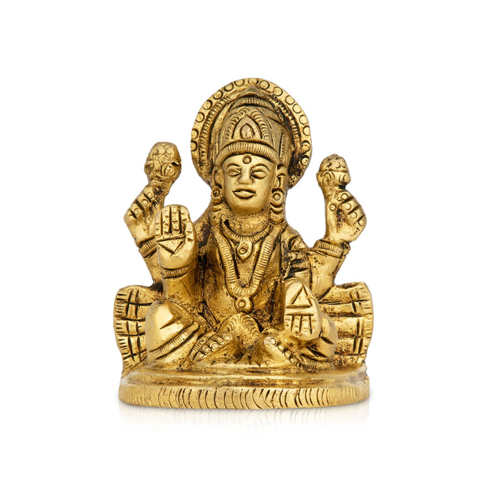 Lakshmi Idol Sitting On Base - 3.5 x 3 Inches | Laxmi Idol/ Antique Brass Idol for Pooja