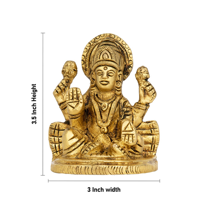 Lakshmi Idol Sitting On Base - 3.5 x 3 Inches | Laxmi Idol/ Antique Brass Idol for Pooja