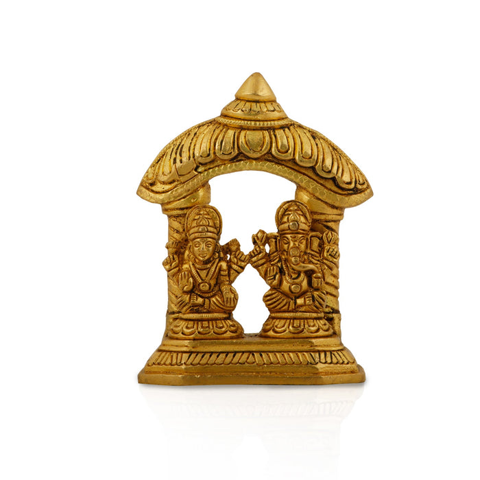 Ganesh Murti & Lakshmi Murti Sitting On Chowki - 4 x 3 Inches | Antique Brass Idol for Pooja