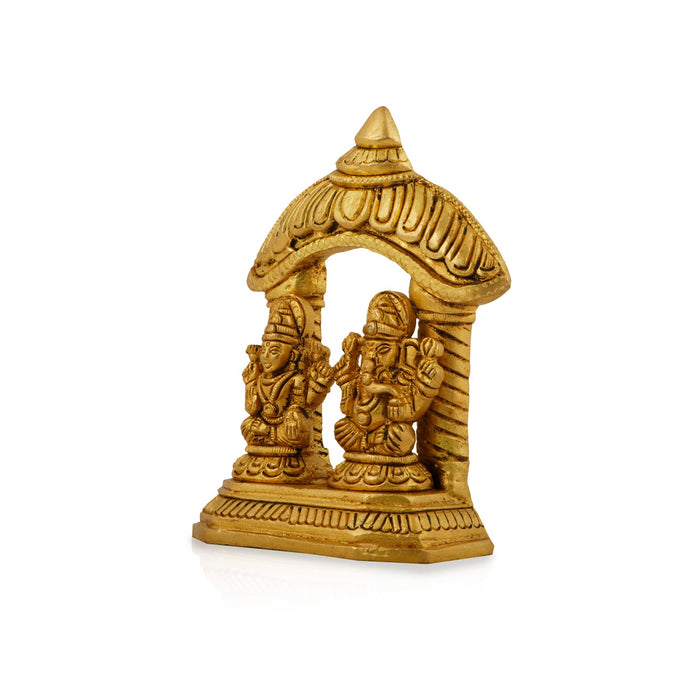 Ganesh Murti & Lakshmi Murti Sitting On Chowki - 4 x 3 Inches | Antique Brass Idol for Pooja