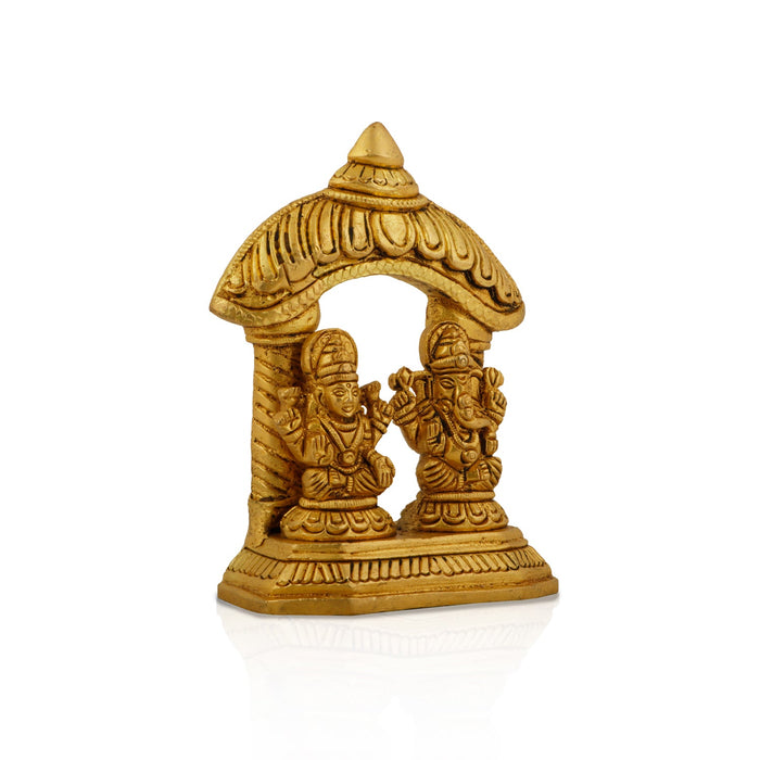 Ganesh Murti & Lakshmi Murti Sitting On Chowki - 4 x 3 Inches | Antique Brass Idol for Pooja