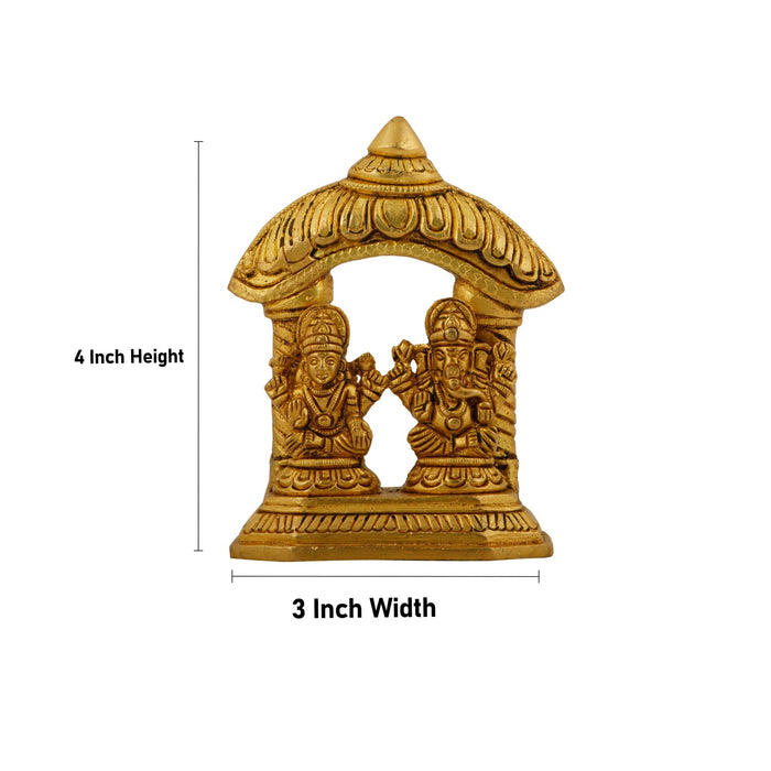 Ganesh Murti & Lakshmi Murti Sitting On Chowki - 4 x 3 Inches | Antique Brass Idol for Pooja