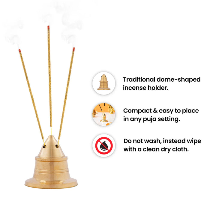 Rocket Design Incense Holder With Base - 1.75 x 1.5 Inches | Brass Agarbathi Stand/ Agarbatti Stand for Pooja