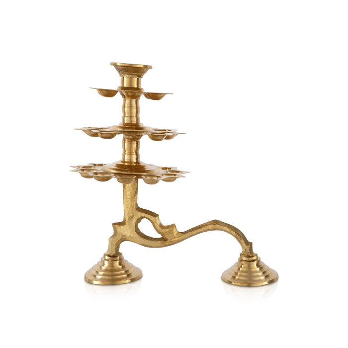 3 Step Brass Aarti - 10.5 x 6.5 Inches | Adukku Deepam/ Kapoor Dhani/ Ganga Aarti With Handle for Pooja