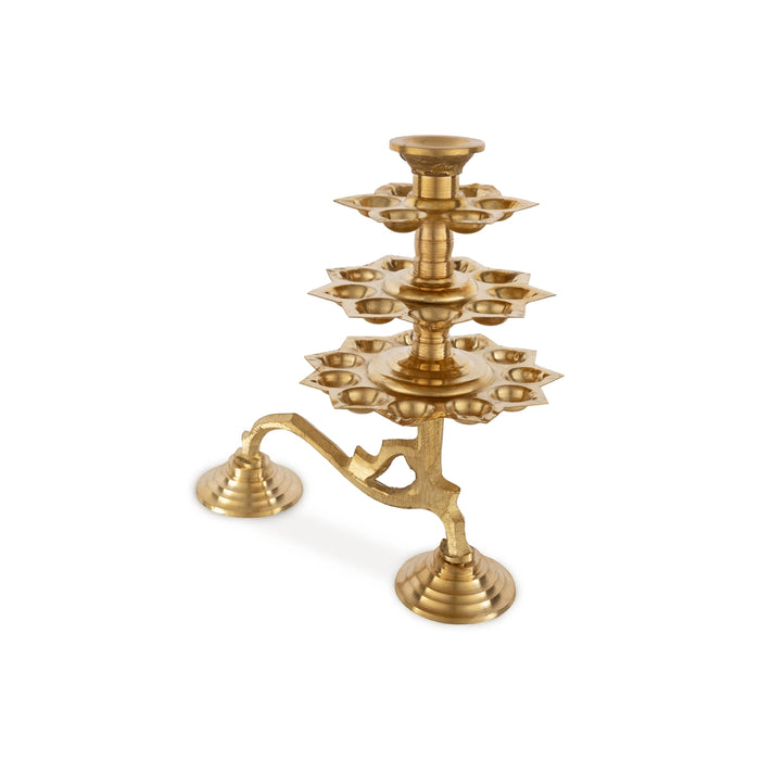 3 Step Brass Aarti - 10.5 x 6.5 Inches | Adukku Deepam/ Kapoor Dhani/ Ganga Aarti With Handle for Pooja