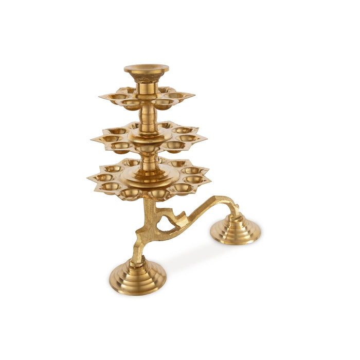 3 Step Brass Aarti - 10.5 x 6.5 Inches | Adukku Deepam/ Kapoor Dhani/ Ganga Aarti With Handle for Pooja
