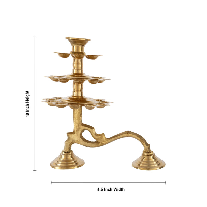 3 Step Brass Aarti - 10.5 x 6.5 Inches | Adukku Deepam/ Kapoor Dhani/ Ganga Aarti With Handle for Pooja