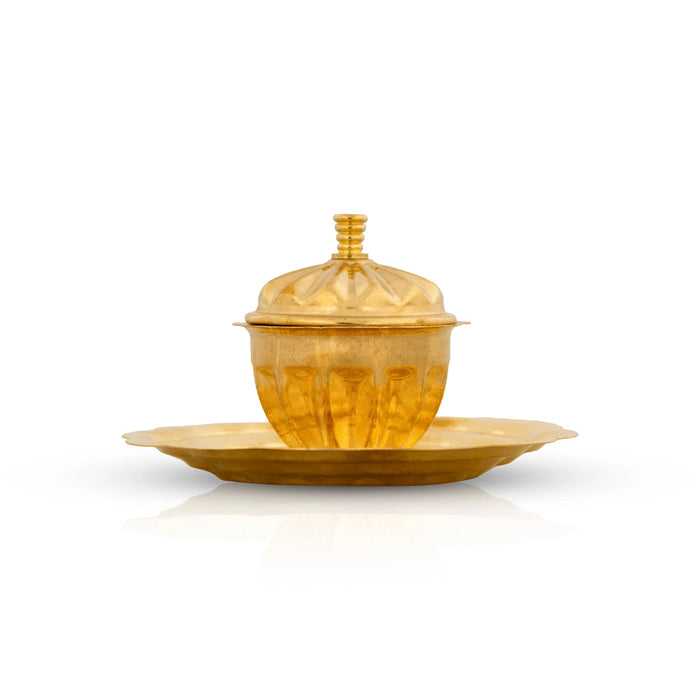 Kumkum Box With Plate - 2 x 3 Inches | Brass Sindoor Pot/ Kumkum Bharani/ Sindoor Box for Pooja