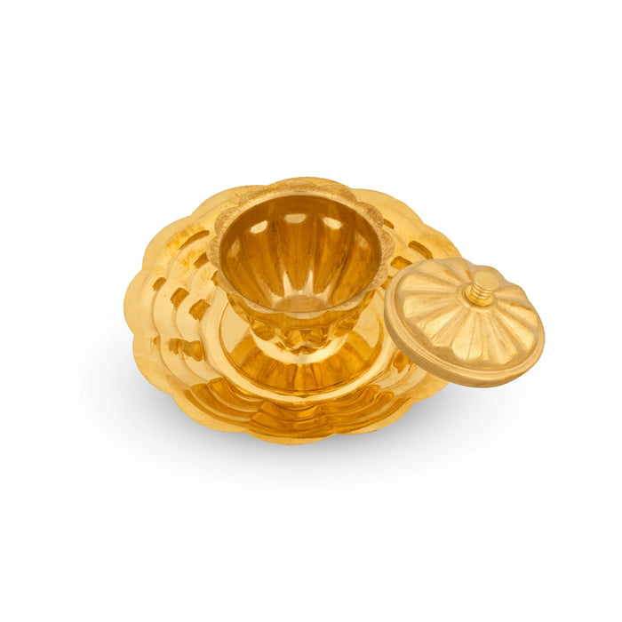 Kumkum Box With Plate - 2 x 3 Inches | Brass Sindoor Pot/ Kumkum Bharani/ Sindoor Box for Pooja