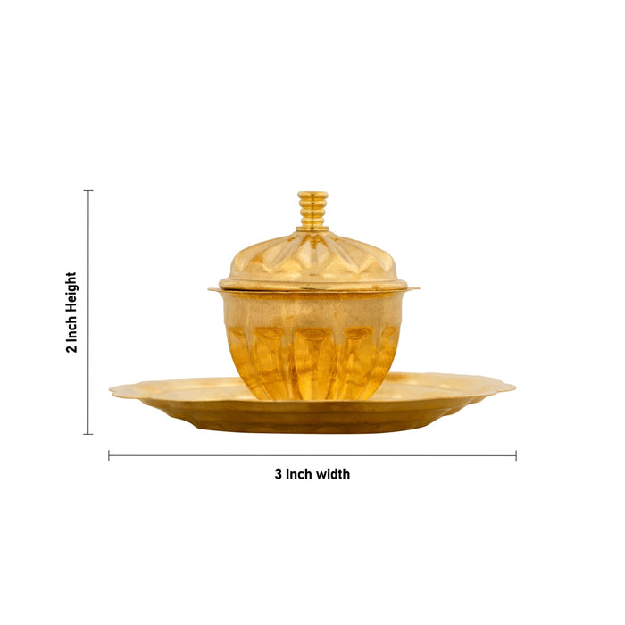 Kumkum Box With Plate - 2 x 3 Inches | Brass Sindoor Pot/ Kumkum Bharani/ Sindoor Box for Pooja