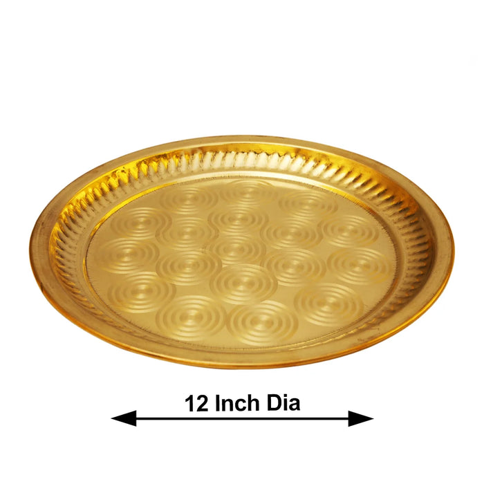 Brass Plate - 12 Inches | Thali Plate/ Ring Design Pooja Plate for Home/ 380 Gms Approx