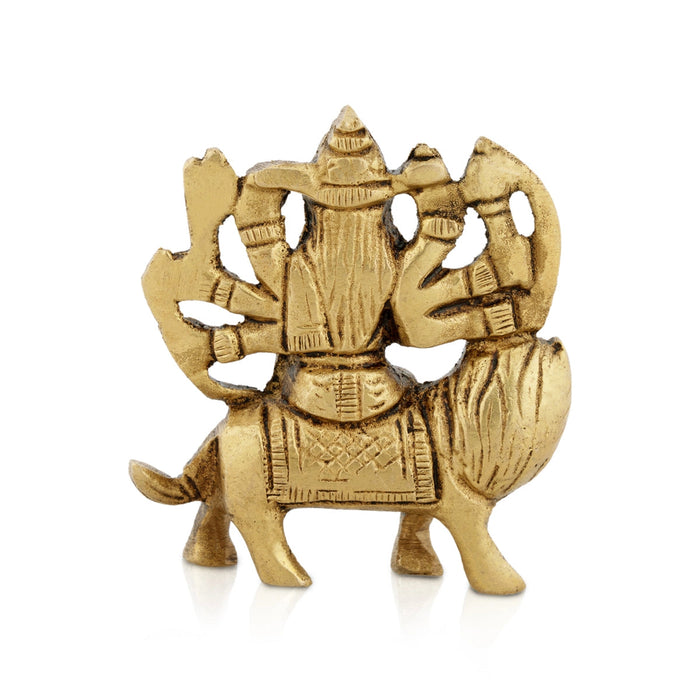 Durga Statue Sitting On Lion - 2.5 x 2.5 Inches | Antique Brass Idol/ Durga Idol With 8 Hands for Pooja