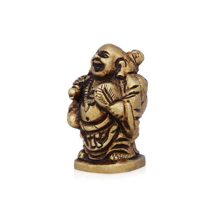 Happy Man Statue With Base - 1.75 x 1.25 Inches | Antique Brass Idol/ Happy Man Idol for Pooja