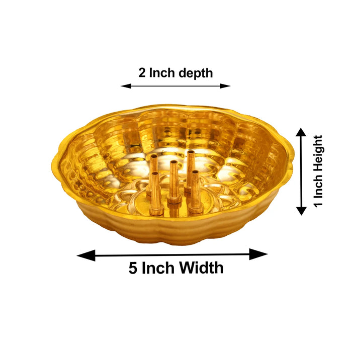 Brass Agarbatti Stand - 1 x 5 Inches | Plate Pipe Bathi Incense Holder for Pooja/ 70 Gms Approx