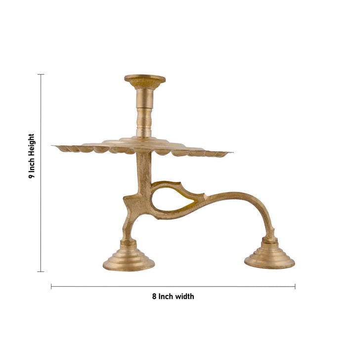 Nakshatra Deepam With Handle - 9 x 8 Inches | Brass Aarti/ Camphor Burner/ Kapoor Dhani for Pooja