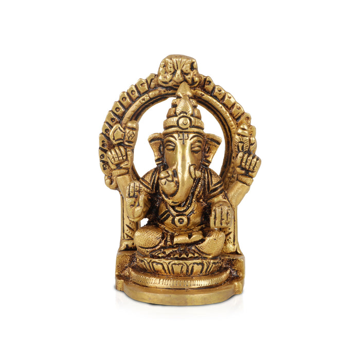 Ganesha Statue Sitting On Base With Arch - 3.5 x 2.5 Inches | Antique Brass Idol/ Vinayagar Idol for Pooja