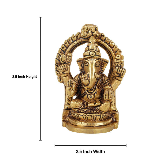 Ganesha Statue Sitting On Base With Arch - 3.5 x 2.5 Inches | Antique Brass Idol/ Vinayagar Idol for Pooja