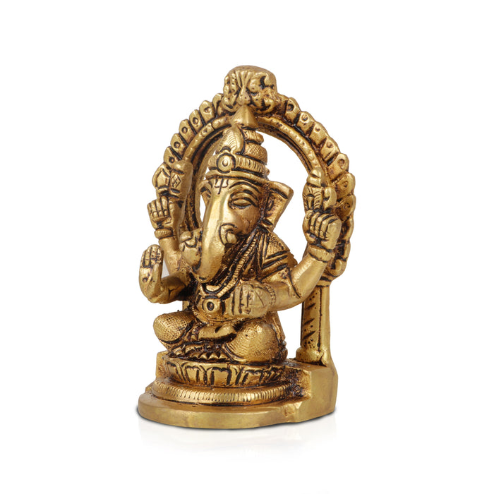 Ganesha Statue Sitting On Base With Arch - 3.5 x 2.5 Inches | Antique Brass Idol/ Vinayagar Idol for Pooja