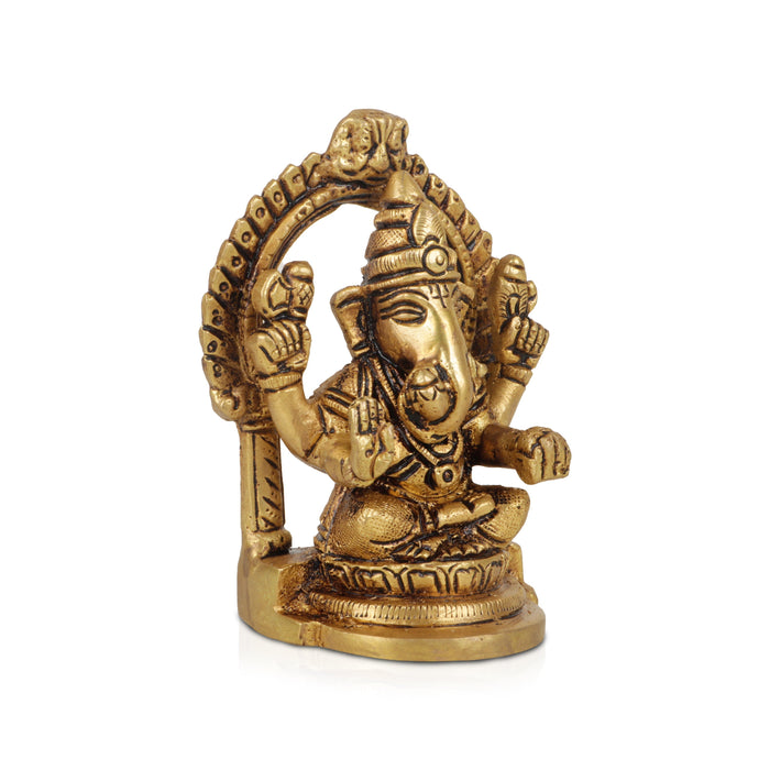 Ganesha Statue Sitting On Base With Arch - 3.5 x 2.5 Inches | Antique Brass Idol/ Vinayagar Idol for Pooja