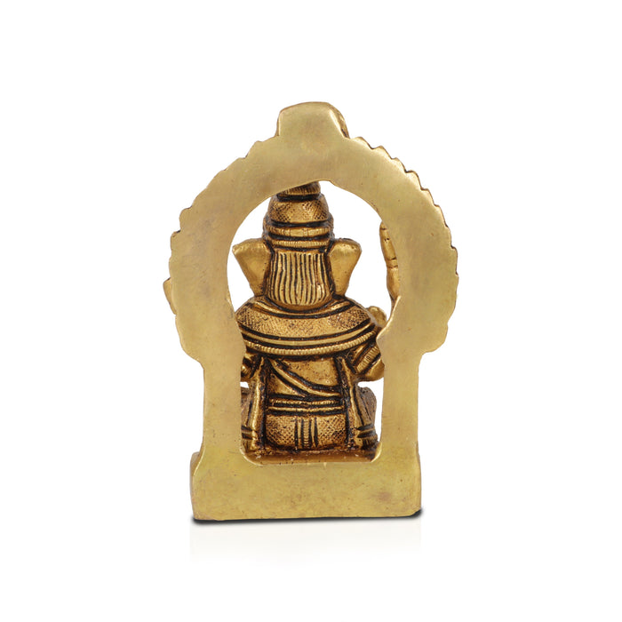 Ganesha Statue Sitting On Base With Arch - 3.5 x 2.5 Inches | Antique Brass Idol/ Vinayagar Idol for Pooja