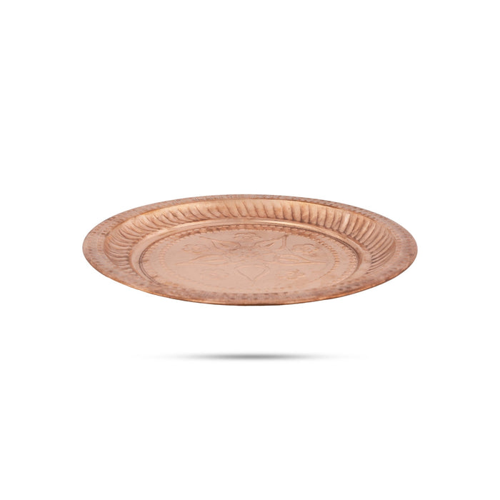 Copper Plate - 0.5 x 7.5 Inches | Small Plate/ Pooja Thali Plate/ Beading Design Pooja Plate for Home