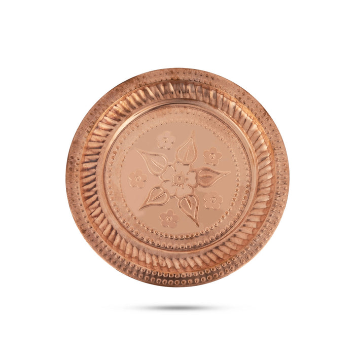 Copper Plate - 0.5 x 7.5 Inches | Small Plate/ Pooja Thali Plate/ Beading Design Pooja Plate for Home