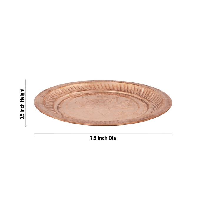 Copper Plate - 0.5 x 7.5 Inches | Small Plate/ Pooja Thali Plate/ Beading Design Pooja Plate for Home