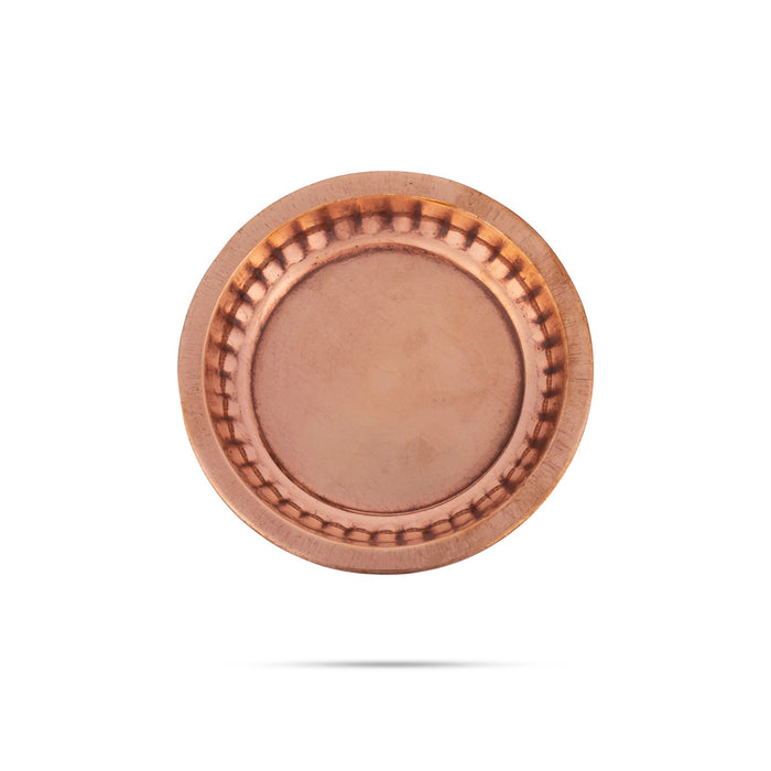 Copper Plate - 0.5 x 5 Inches | Small Plate/ Pooja Thali Plate/ Sargam Design Pooja Plate for Home