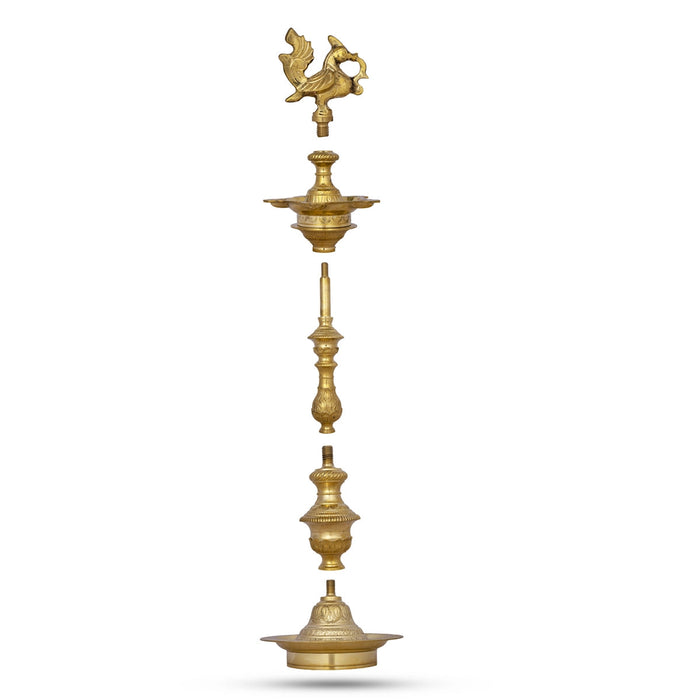 Kuthu Vilakku - 28 x 8 Inches | Annapakshi Design Brass Lamp/ 5 Face Brass Deepam for Pooja