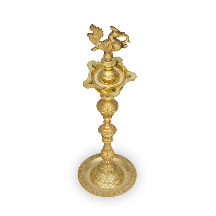 Kuthu Vilakku - 28 x 8 Inches | Annapakshi Design Brass Lamp/ 5 Face Brass Deepam for Pooja