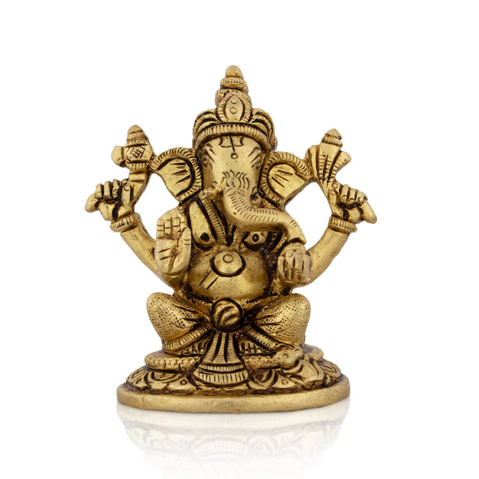 Ganesh Murti - 3 X 2.75 Inches | Sitting Ganpati Idol/ Vinayaka Statue/ Antique Brass Murti For Pooja