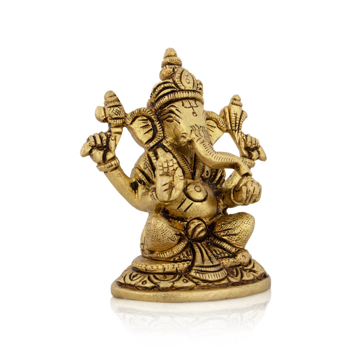 Ganesh Murti - 3 X 2.75 Inches | Sitting Ganpati Idol/ Vinayaka Statue/ Antique Brass Murti For Pooja