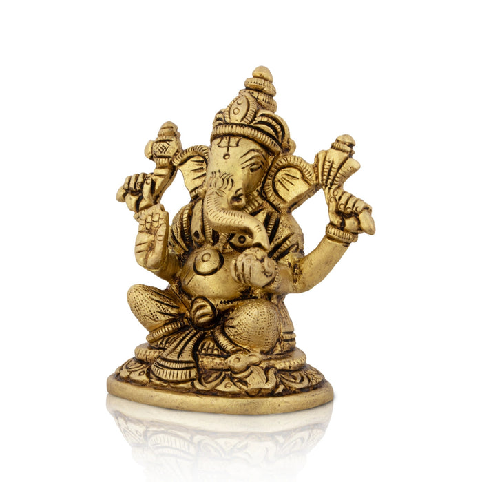 Ganesh Murti - 3 X 2.75 Inches | Sitting Ganpati Idol/ Vinayaka Statue/ Antique Brass Murti For Pooja