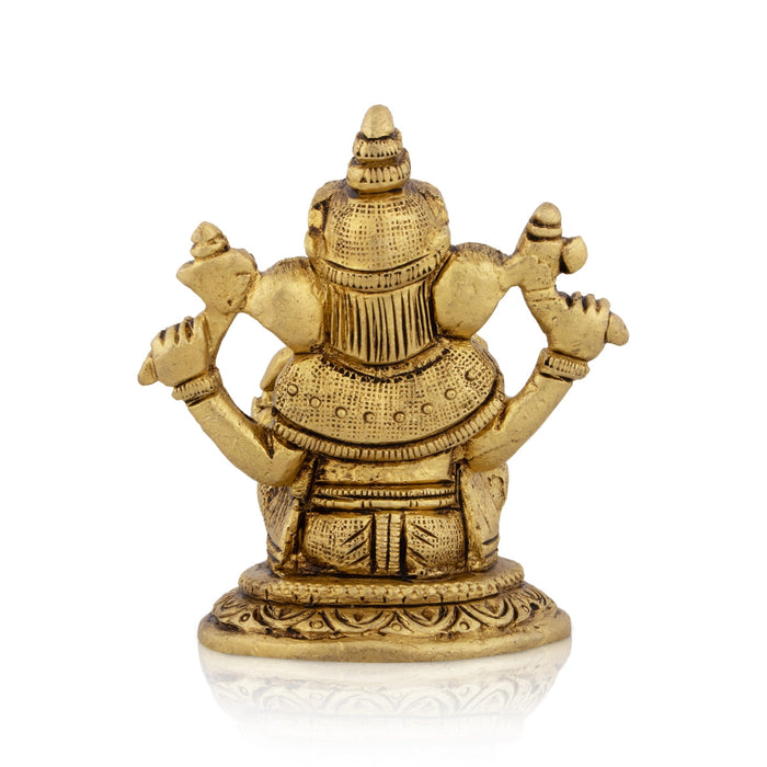 Ganesh Murti - 3 X 2.75 Inches | Sitting Ganpati Idol/ Vinayaka Statue/ Antique Brass Murti For Pooja