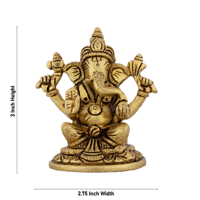 Ganesh Murti - 3 X 2.75 Inches | Sitting Ganpati Idol/ Vinayaka Statue/ Antique Brass Murti For Pooja