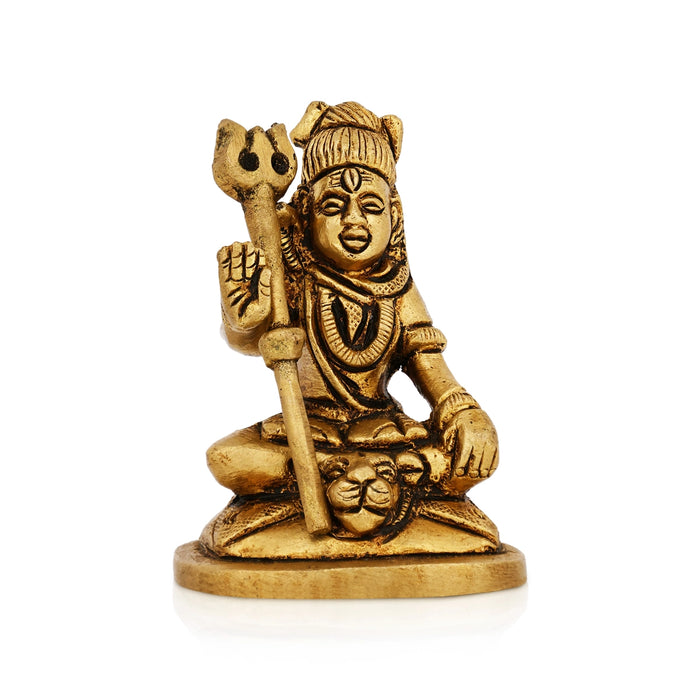Shivan Sitting On Base Murti - 3 x 2 Inches | Antique Brass Idol/ Mahadev Statue For Pooja