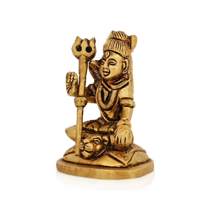 Shivan Sitting On Base Murti - 3 x 2 Inches | Antique Brass Idol/ Mahadev Statue For Pooja