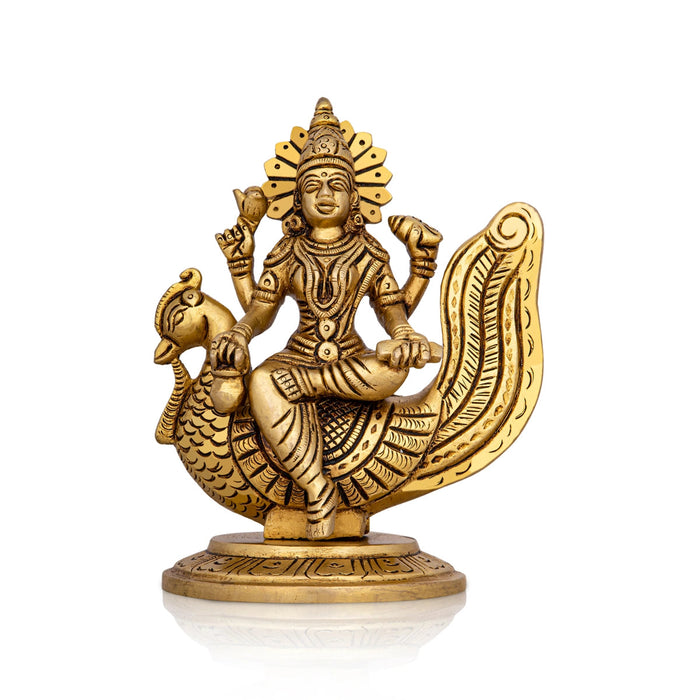 Gayatri Devi Sitting On Annam - 5.5 x 4.5 Inches | Antique Brass Idol/ Gayathri Devi for Worship
