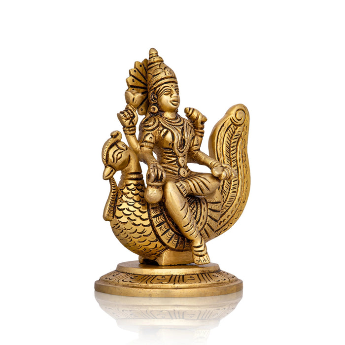Gayatri Devi Sitting On Annam - 5.5 x 4.5 Inches | Antique Brass Idol/ Gayathri Devi for Worship