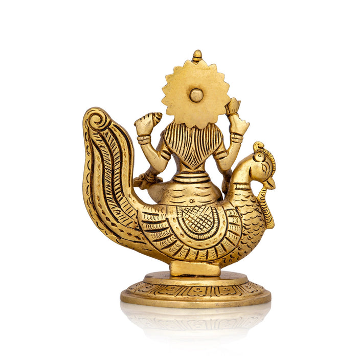 Gayatri Devi Sitting On Annam - 5.5 x 4.5 Inches | Antique Brass Idol/ Gayathri Devi for Worship