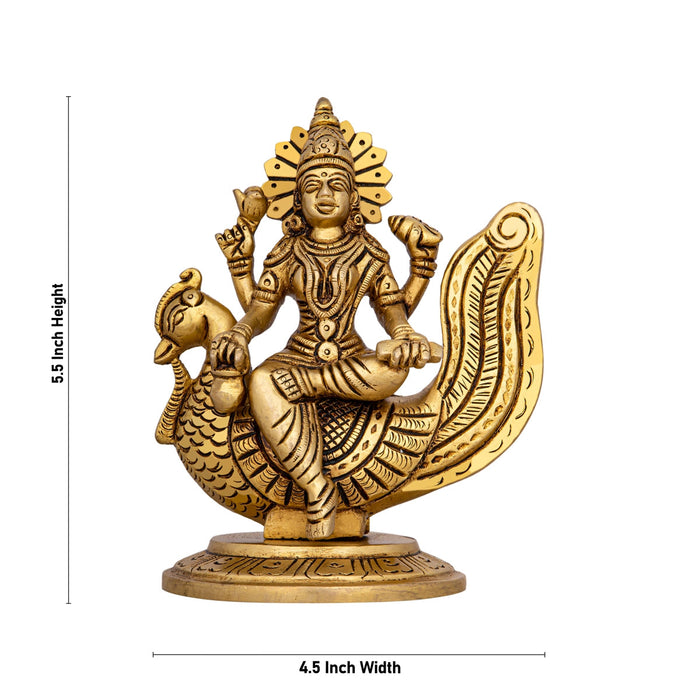 Gayatri Devi Sitting On Annam - 5.5 x 4.5 Inches | Antique Brass Idol/ Gayathri Devi for Worship