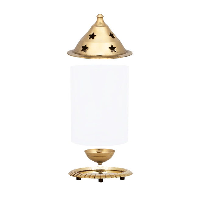 Udupi Glass Lamp - 3 x 2.5 Inches | Traditional Oil Lamp/ Brass Diya with Glass Cover for Pooja Decor