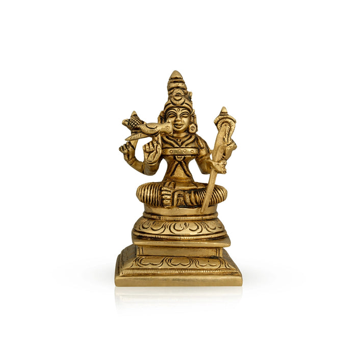 Kamakshi Idol Sitting On Base - 5 x 3 Inches | Antique Brass Idol/ Kamatchi Amman Statue for Pooja