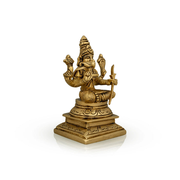 Kamakshi Idol Sitting On Base - 5 x 3 Inches | Antique Brass Idol/ Kamatchi Amman Statue for Pooja
