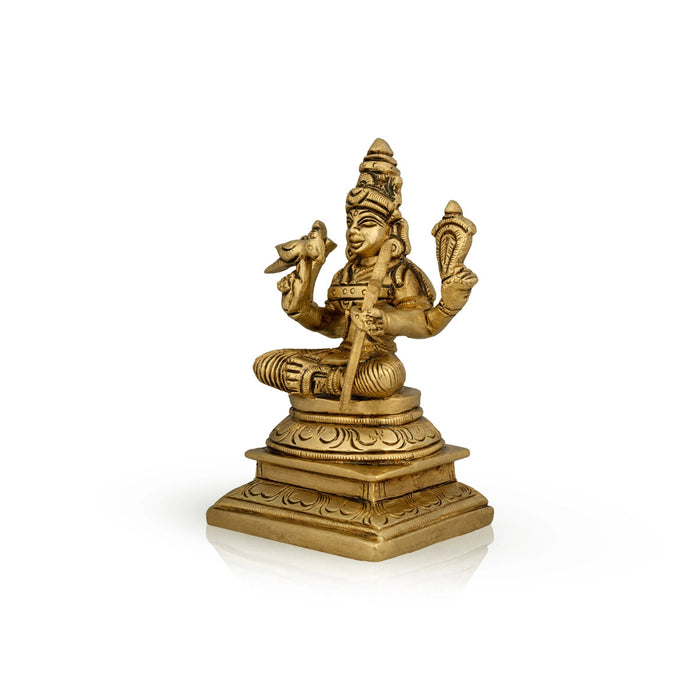 Kamakshi Idol Sitting On Base - 5 x 3 Inches | Antique Brass Idol/ Kamatchi Amman Statue for Pooja