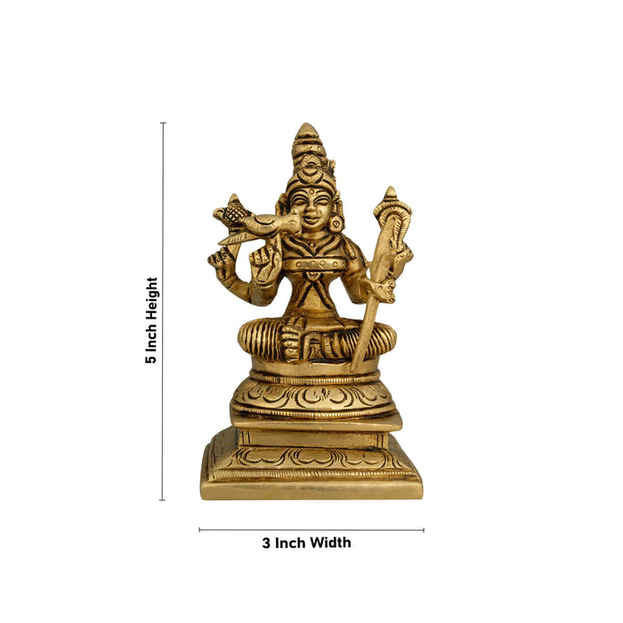 Kamakshi Idol Sitting On Base - 5 x 3 Inches | Antique Brass Idol/ Kamatchi Amman Statue for Pooja