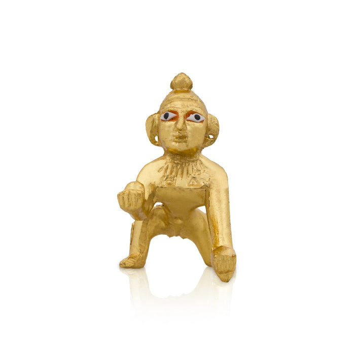 Crawling Krishna Statue - 2 x 1.5 Inches | Brass Idol/ Gold Polish Laddu Gopal Murti for Pooja